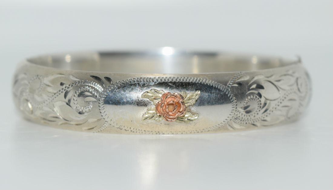 Vtg 10k Gold & Steel Bangle Bracelet (1 of 4)