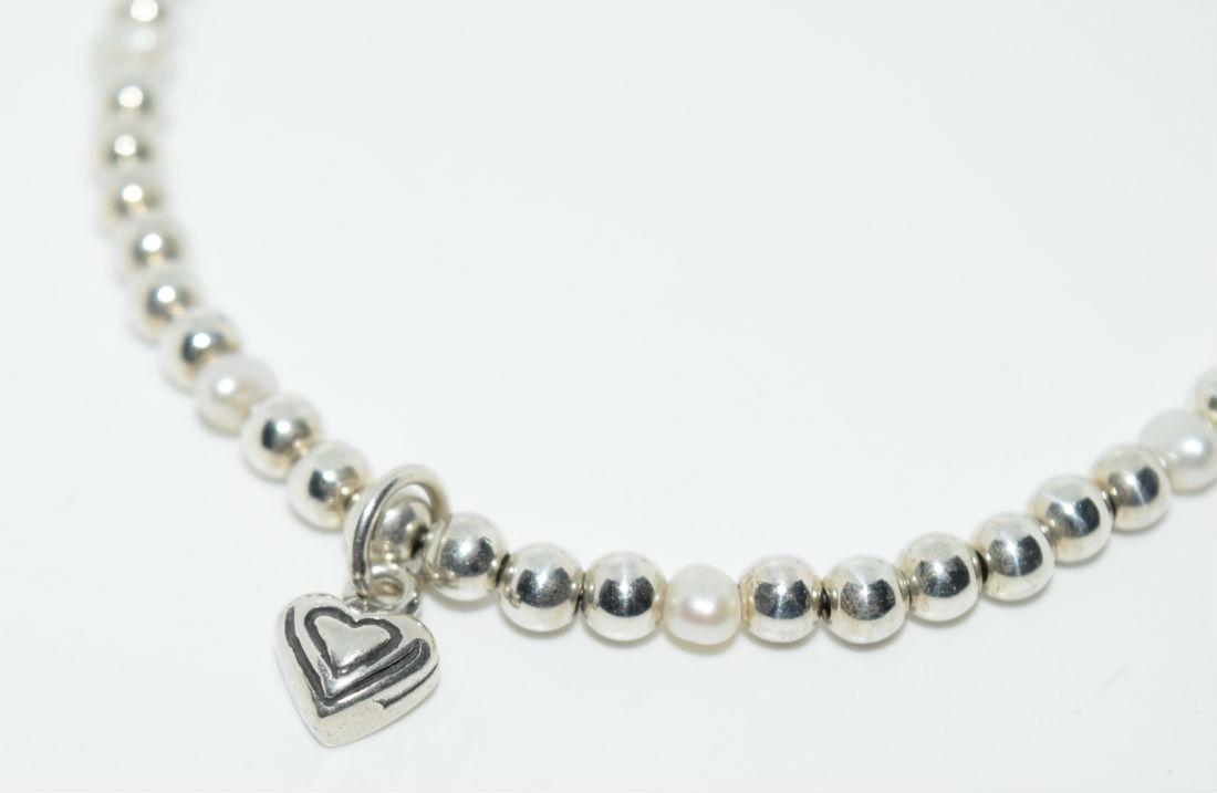 Sterling Beaded Dainty Heart Charm Anklet / Bracelet: Sterling Silver 4mm beaded 10” Necklace with a 7.4mm Wide Heart charm ,9mm Drop