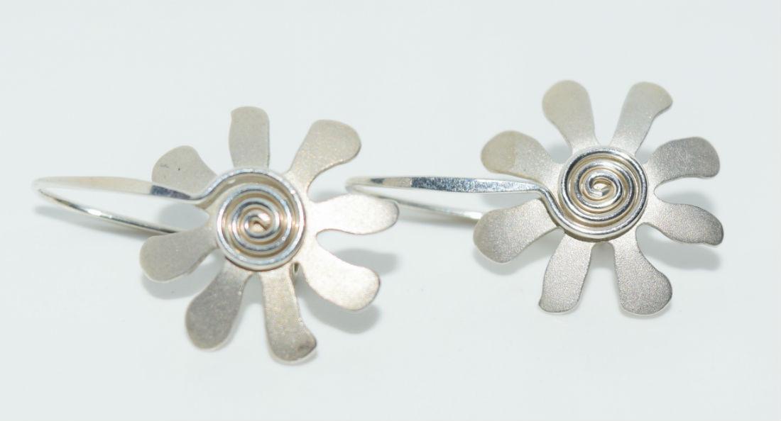 Sterling Signed Hand Made Flower Drop Earrings (1 of 3)