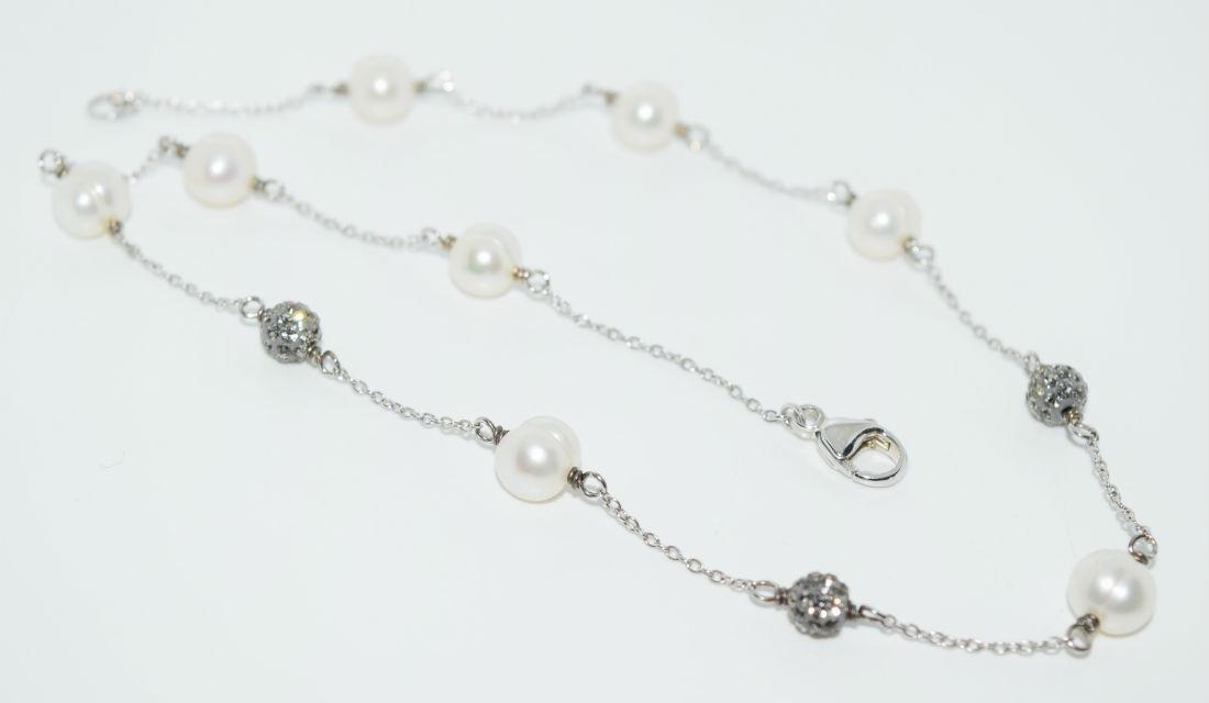 Sterling Natural Pearl & Crystal Chain Linked Necklace (1 of 2)