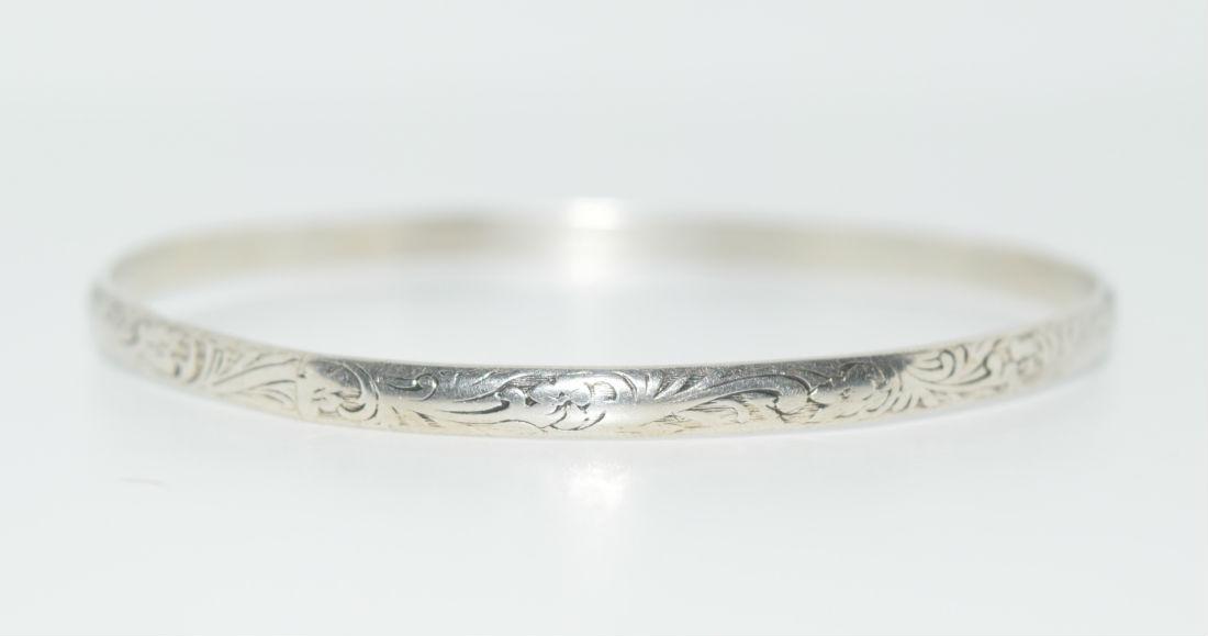 Vintage Scroll Designed Sterling Silver Bangle (1 of 2)