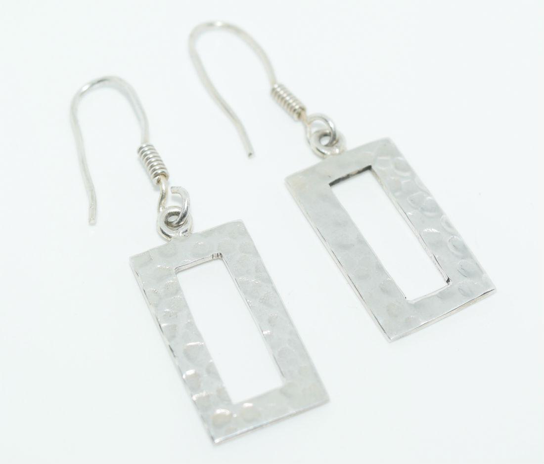 Sterling Silver Hammered Rectangle Dangle Earrings (1 of 2)