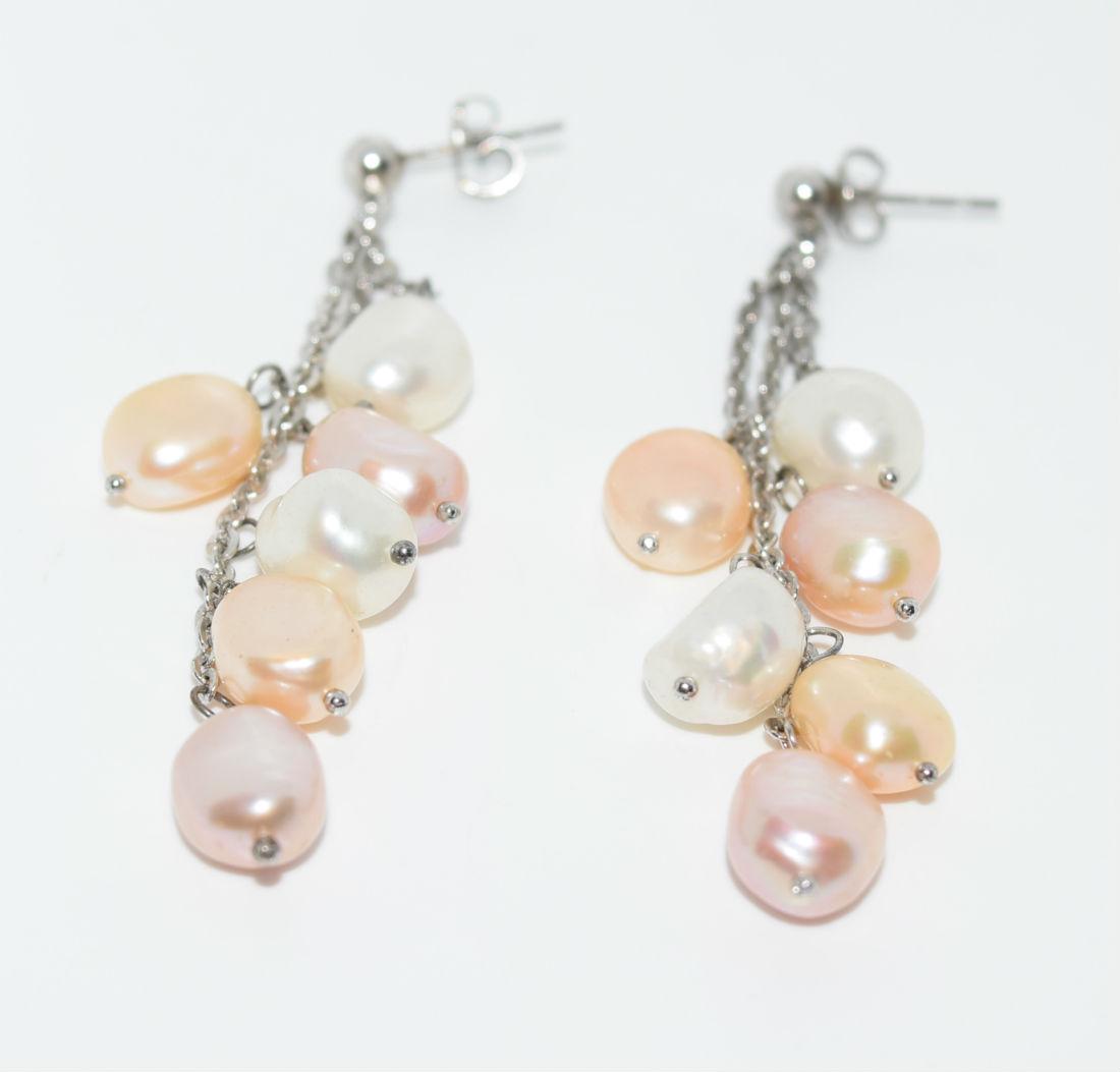 Sterling Silver Chain Dangle Pearl Earrings (1 of 3)