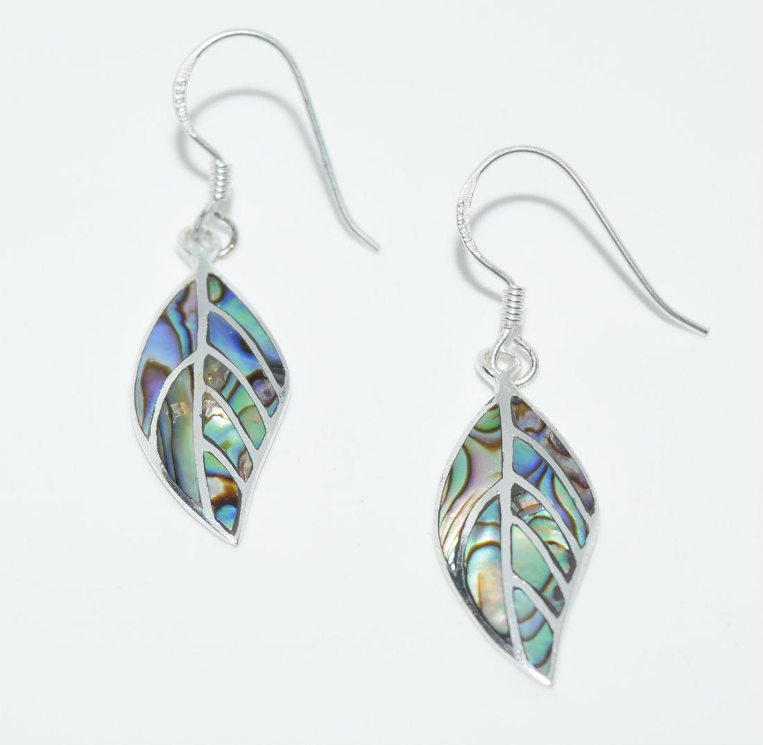 Sterling Silver Abalone Shell inlaid Leaf Hook Earrings (1 of 3)