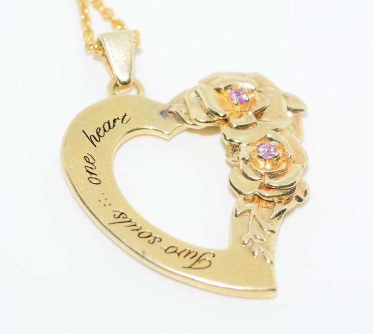 Sterling Heart Pink Sapphires Quote Necklace (1 of 4)