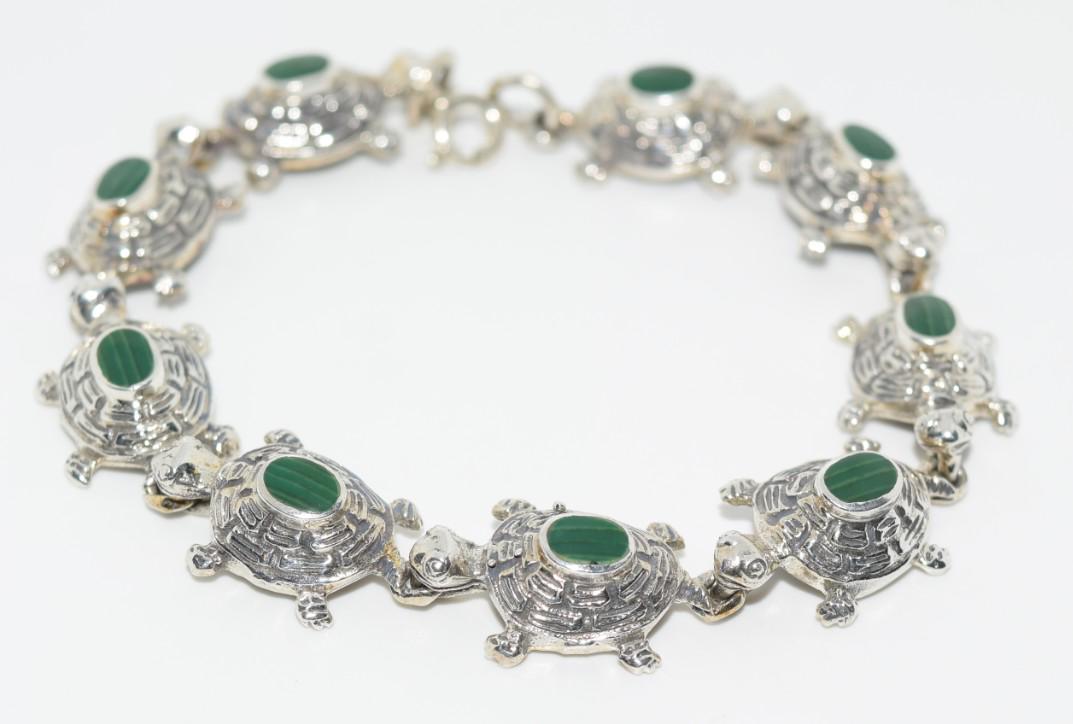Sterling & Malachite Turtle Shell linked Bracelet (1 of 5)
