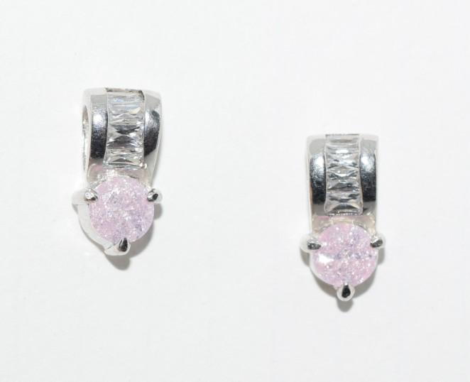 Sterling Silver Pink Stone Fold Drop Post Earrings (1 of 4)