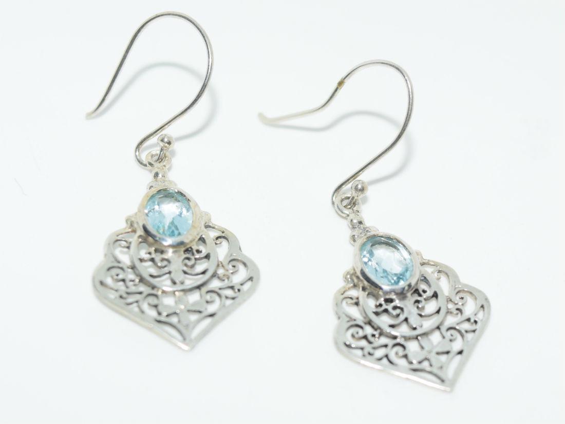 Sterling Oval Topaz Filigree Dangle Earrings (1 of 2)