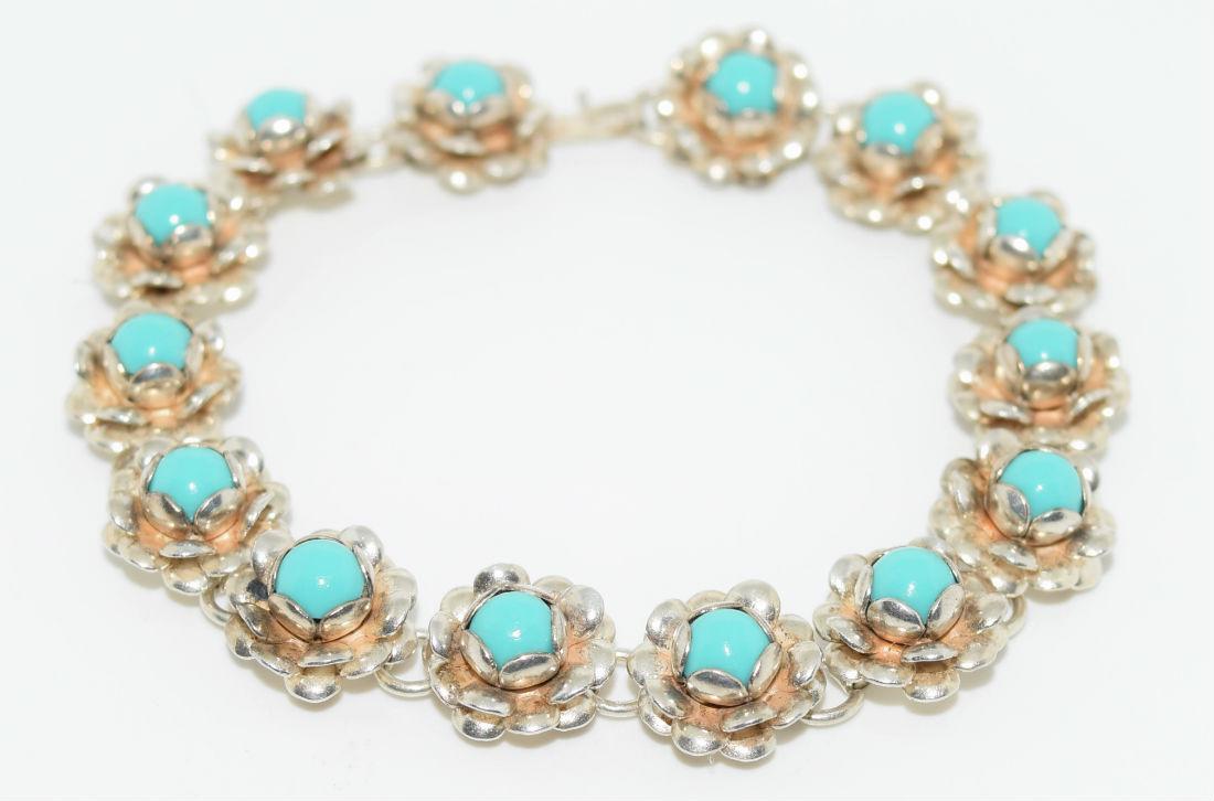 Vintage Sterling Silver 3D Flower Link Bracelet (1 of 5)