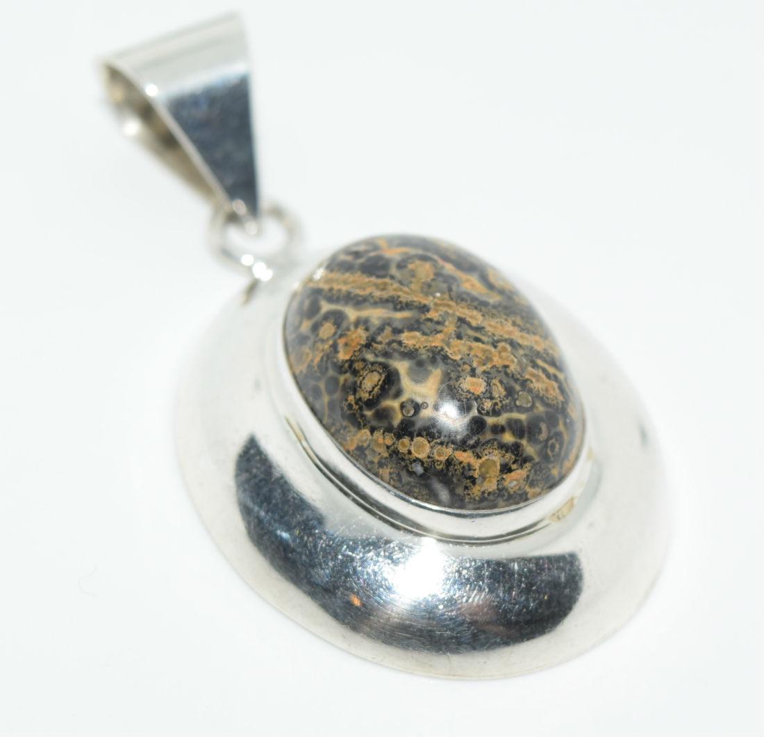 Sterling Silver Natural Stone Domed Pendant (1 of 4)