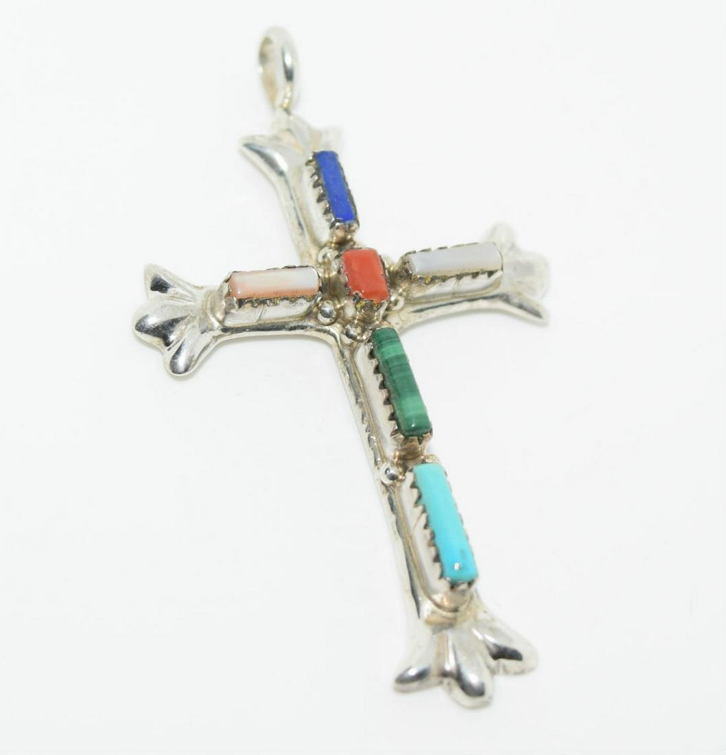 Vintage G & L LeeKity Multi Stone Pendant: 7.86 Grams Vintage Sterling with Natural Stone inlaid Pendant Measuring 33.4mm wide with a 55.7mm Drop Stamped 100-300 G&L Lee Kity Sterling