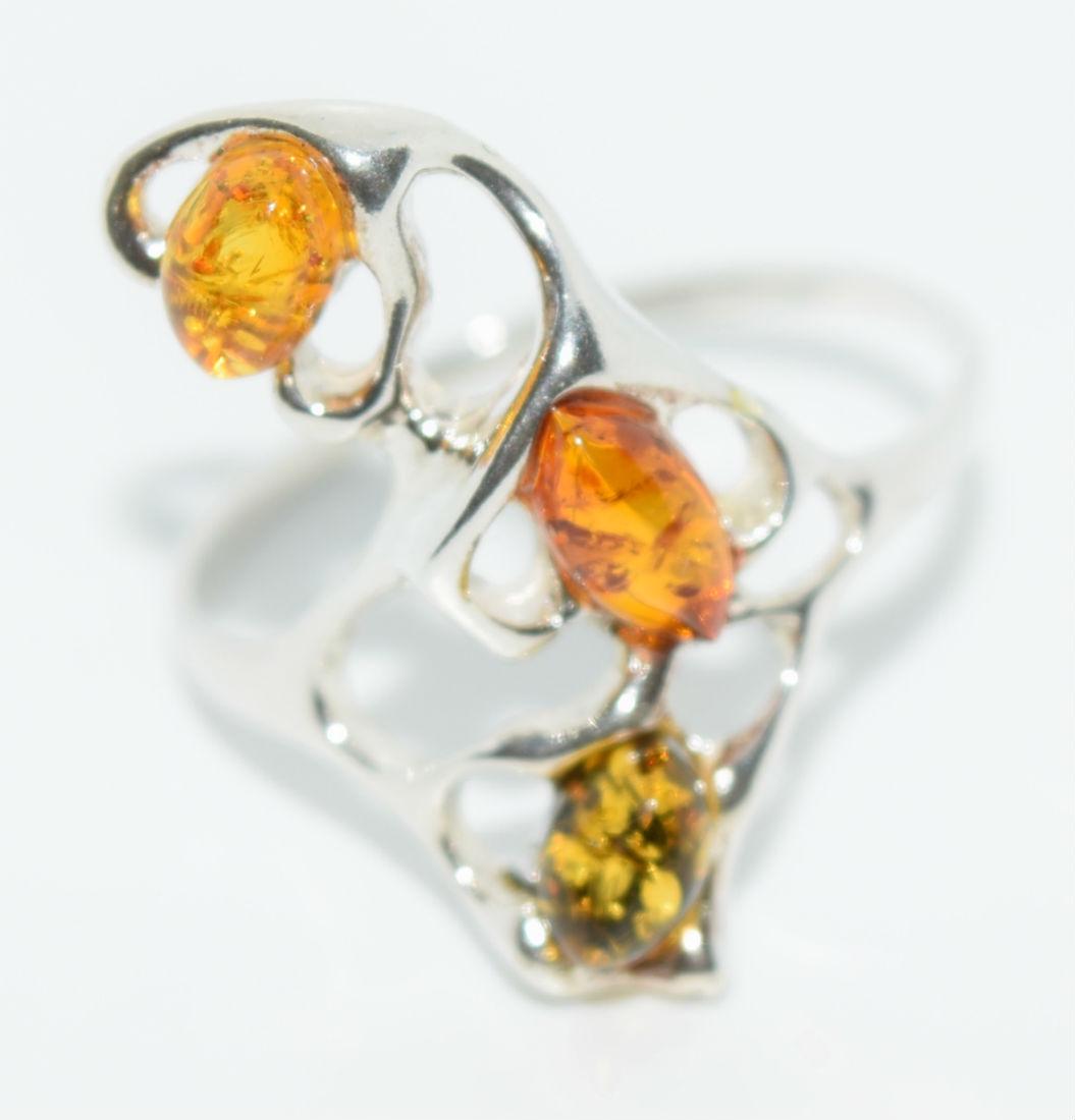 Green, Orange, & Yellow Amber Sterling Ring sz 11.25 (1 of 5)