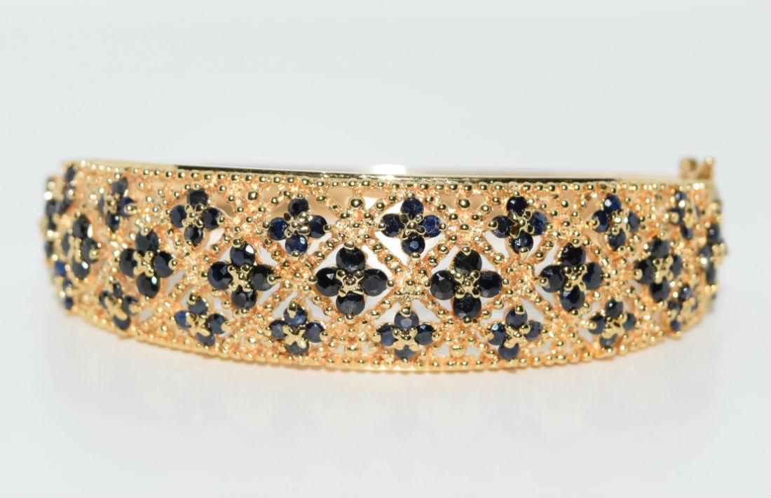 Gold Over Sterling Silver Blue Sapphire Bangle (1 of 4)