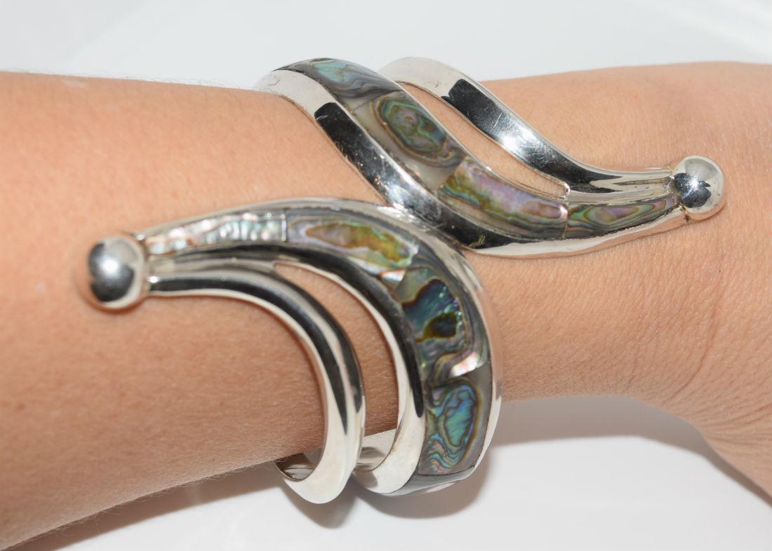 Large Taxco Mexico Sterling Abolone Clamper Bracelet (1 of 5)