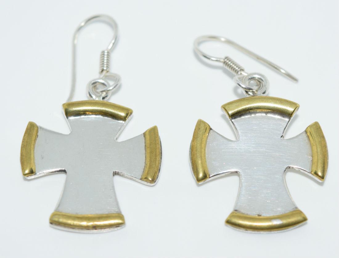 Taxco Mexico Sterling Silver Cross Earrings (1 of 2)