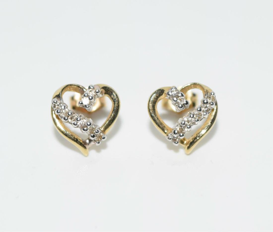 10K Gold Diamond Heart Stud Earrings (1 of 4)
