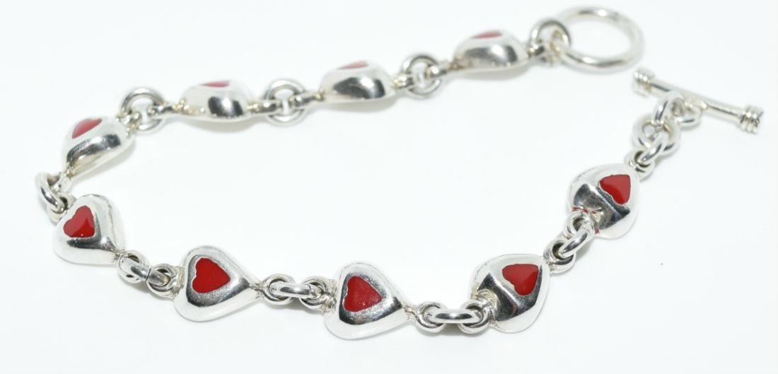 Sterling Silver Red Enamel Heart Link Bracelet (1 of 4)