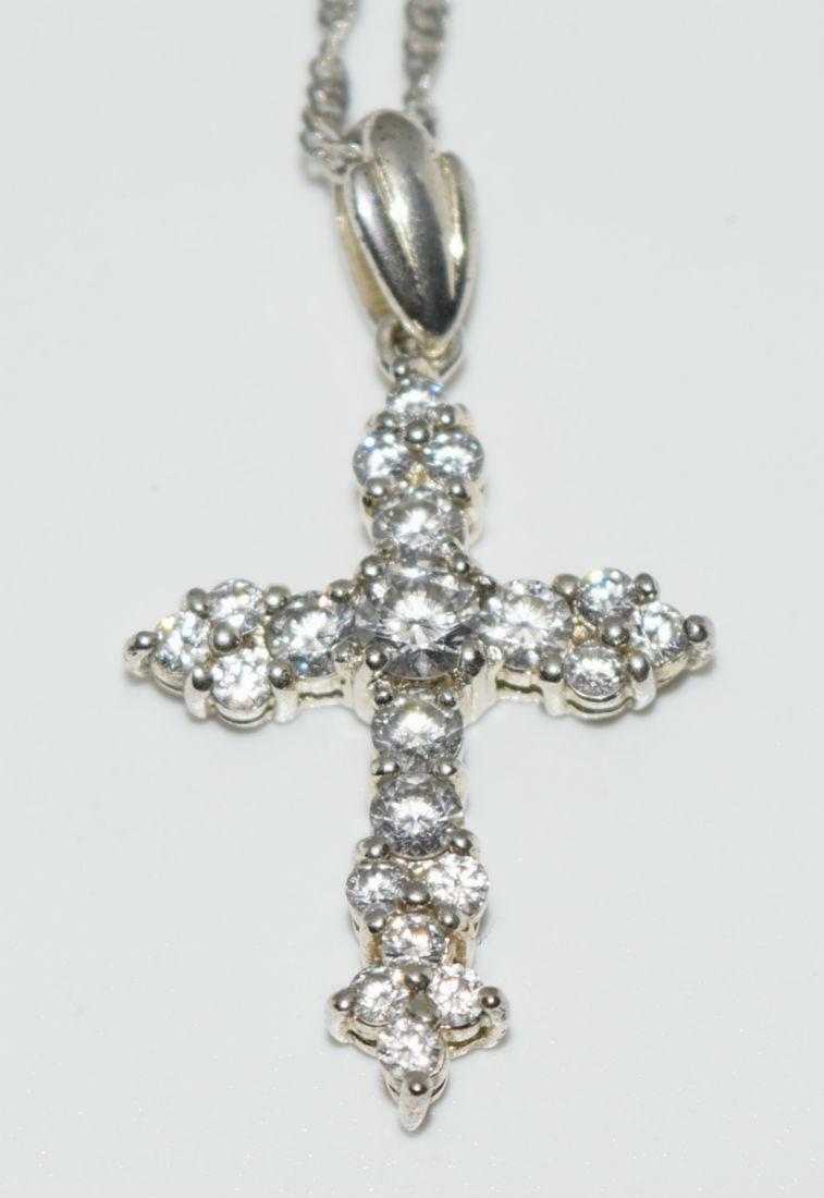 Sterling Silver Cubic Zirconia Cross Pendant Necklace (1 of 5)