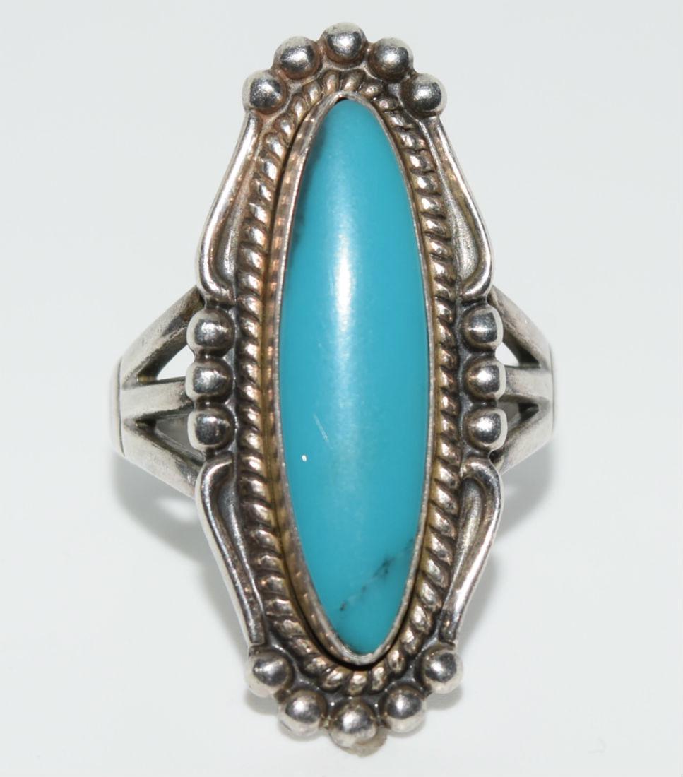 Native American Sterling Long Oval Turquoise Ring Sz8 (1 of 7)