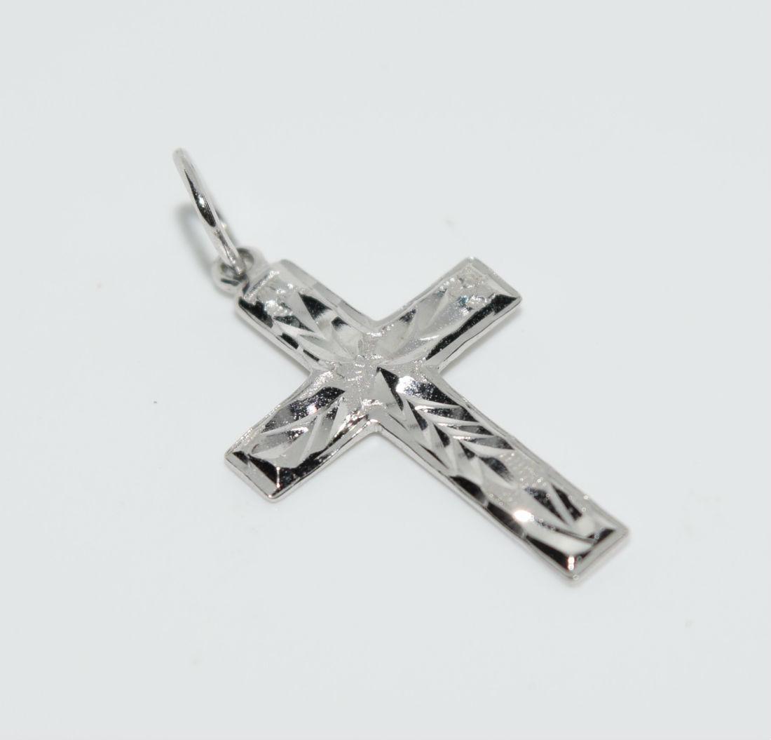Signed RL 10K White Gold Diamond Cut Cross Pendant (1 of 4)