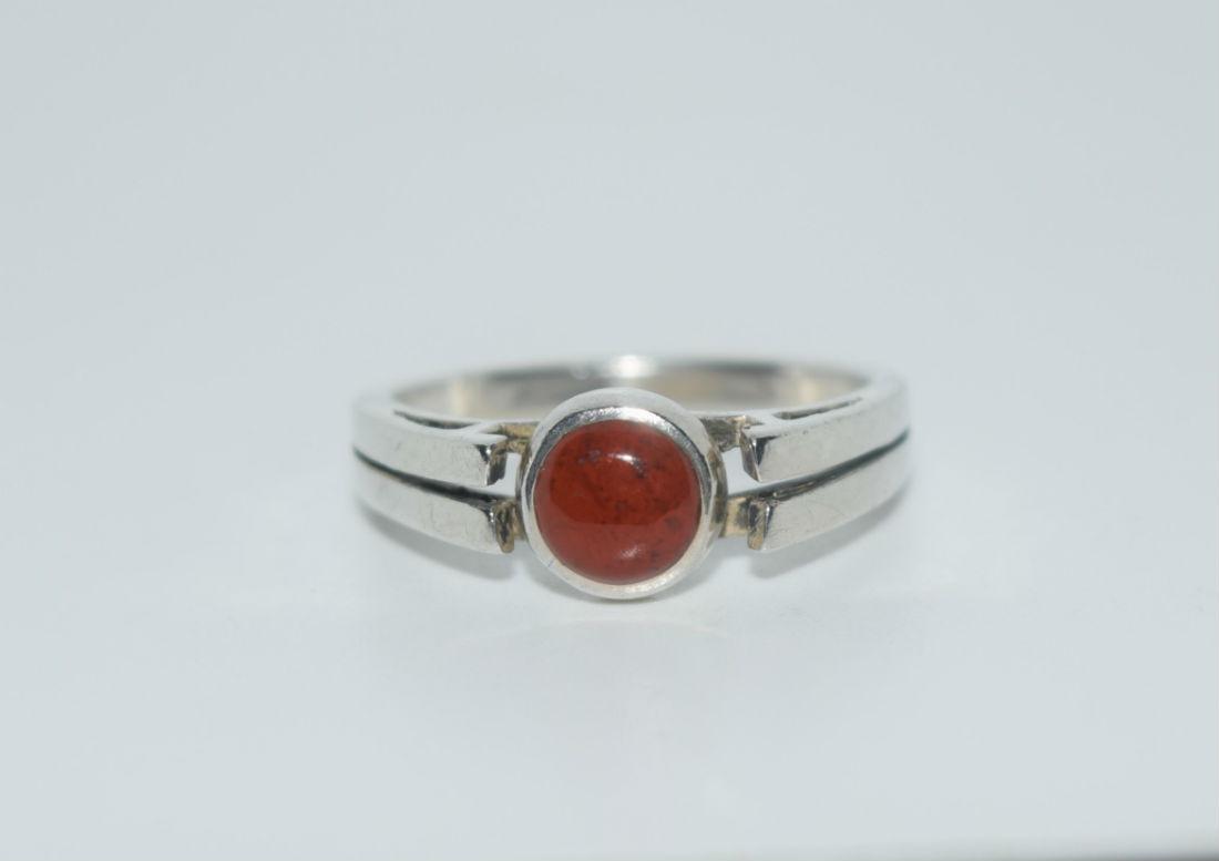 Sterling Silver Red Natural Stone Cabochon Ring Sz 6 (1 of 3)