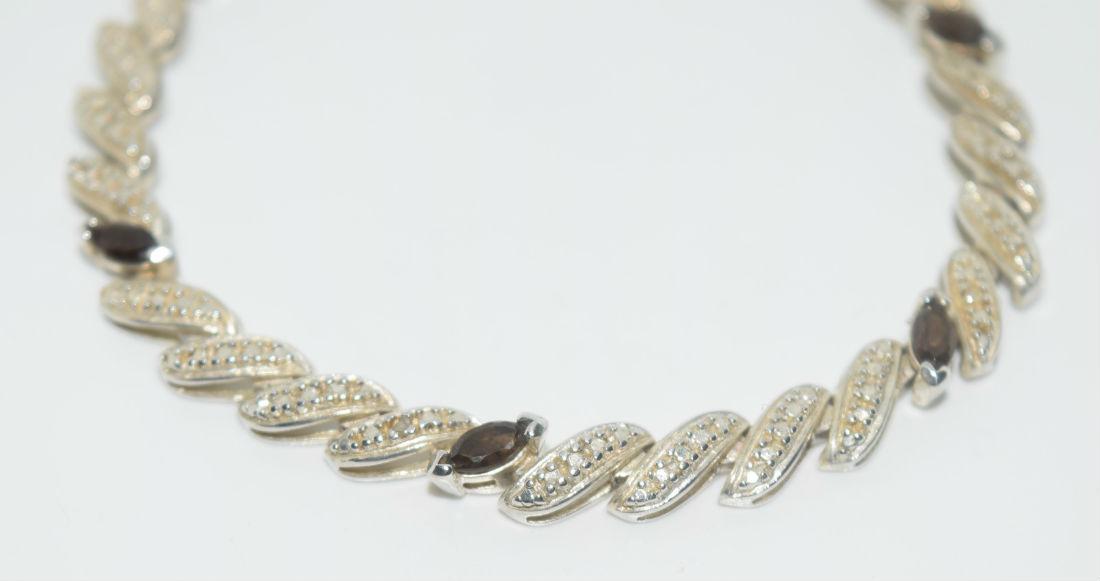 Sterling Silver Smokey Quartz & Diamond Bracelet (1 of 3)