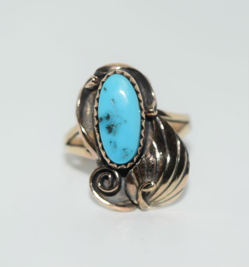 Gold Over Sterling Silver Turquoise Ring Sz 7.5 (1 of 3)