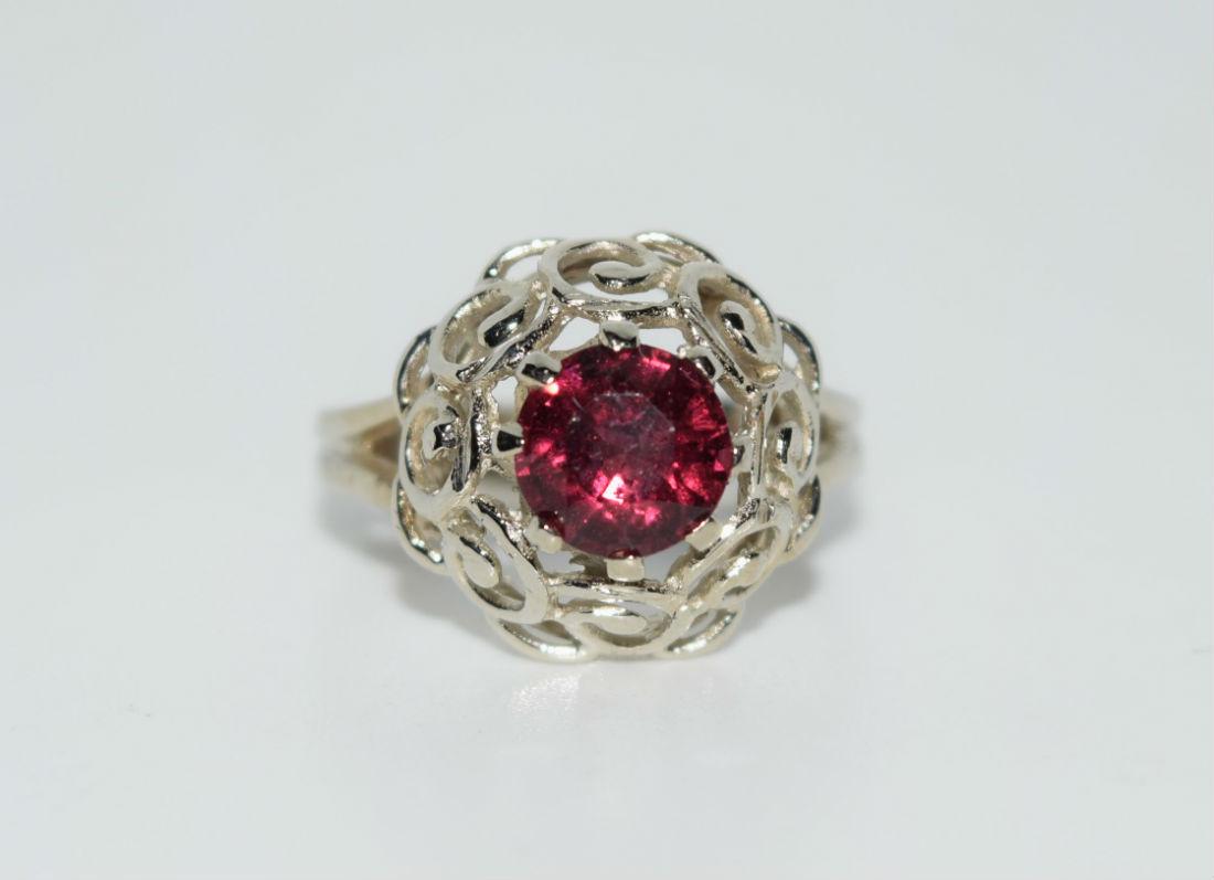 14K White Gold Rhodolite Garnet Scrolled Ring Sz 5.75 (1 of 3)