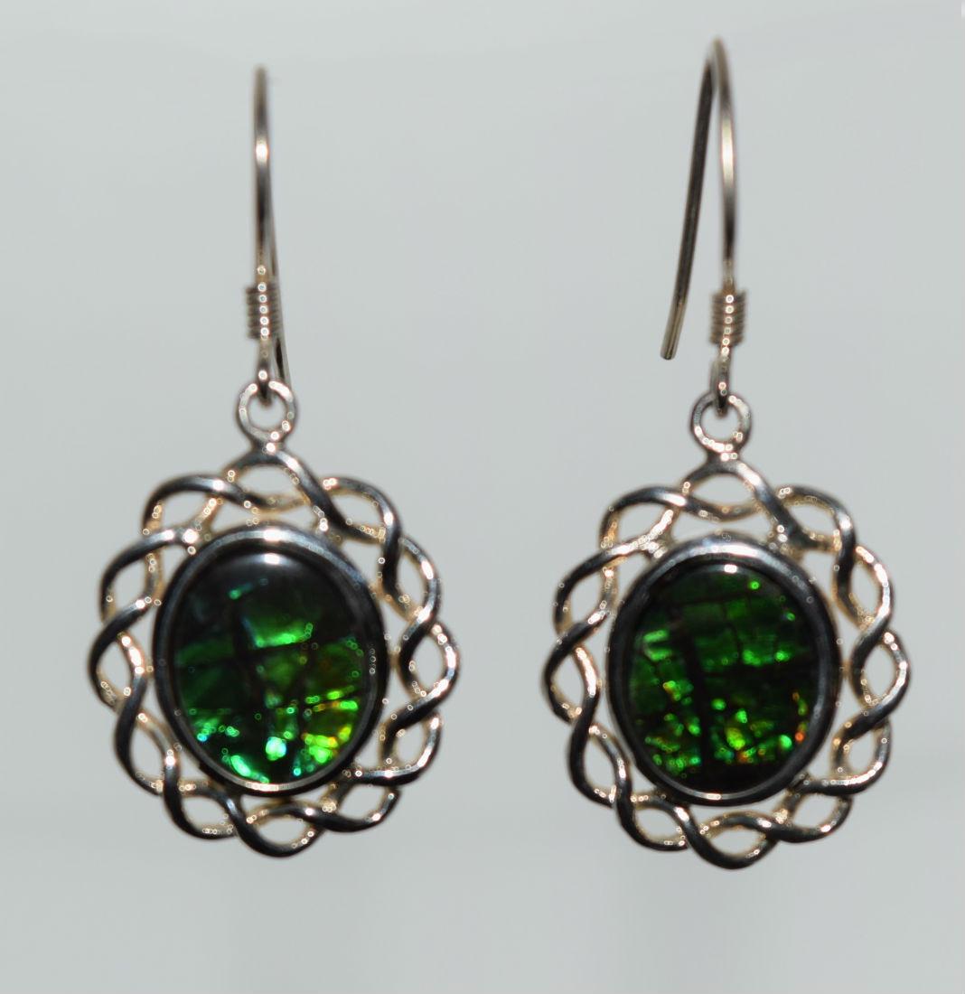 Sterling Silver Art Glass Oval Dangle Earrings (1 of 2)