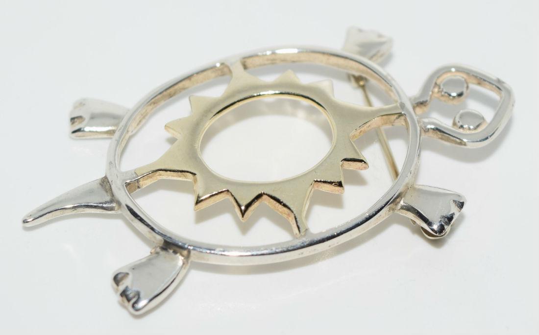 Signed Sterling Silver Southwestern Turtle Brooch (1 of 3)