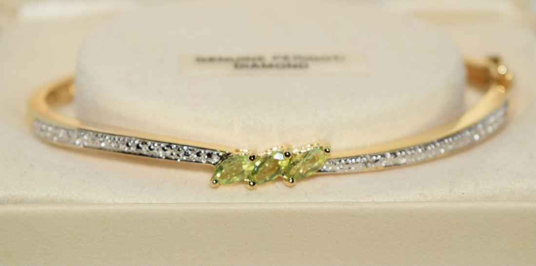 NIB Gold Over Sterling Peridot & Diamond Bangle (1 of 5)