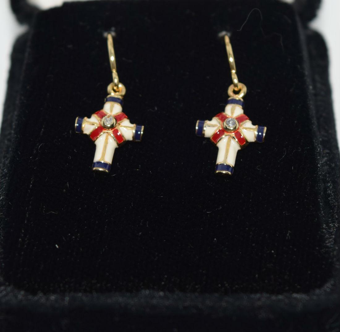 NIB Gold Over Sterling Enamel Cross Dangle Earrings (1 of 4)