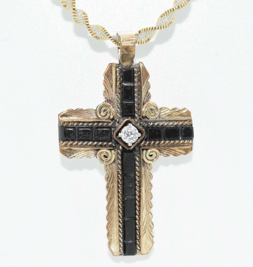 Signed S. Roy Gold Over Sterling Cross Pendant Necklace (1 of 3)