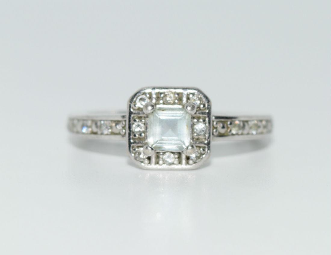 Sterling Silver Aquamarine Halo Ring Sz 7 (1 of 2)