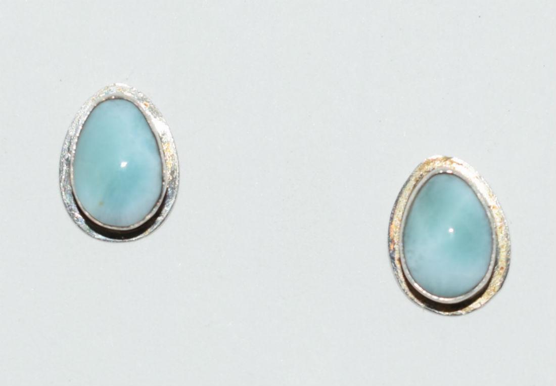 Vintage Bezel Set Tear Drop Larimar Post Earrings (1 of 4)