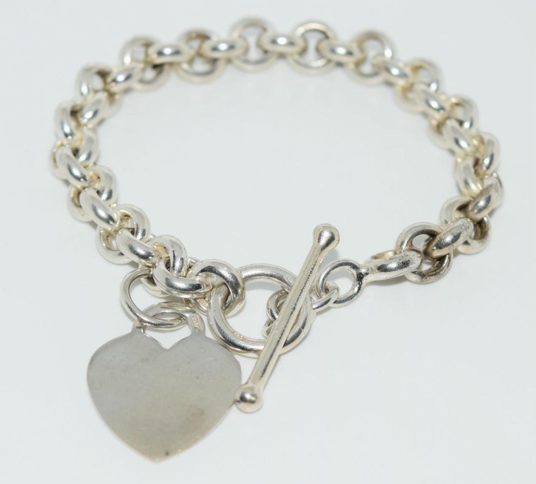 Sterling Silver Rolo Heart Charm Toggle Bracelet (1 of 3)
