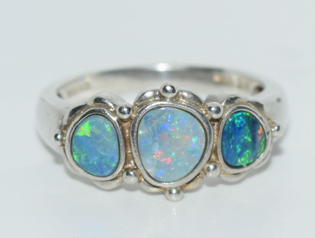 Vintage Artisan Tri Stone Fire Opal Size 8 Ring (1 of 3)