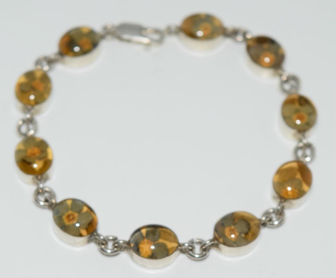 Vintage Mexico Silver Dried Flower Linked Bracelet (1 of 3)