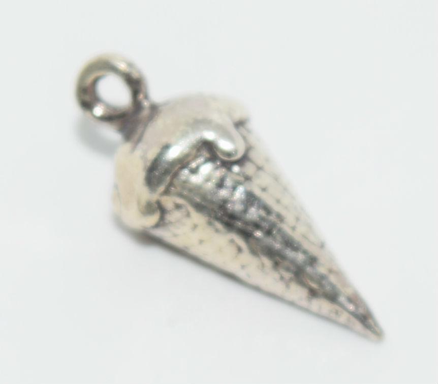 Sterling Silver Ice Cream Cone Charm: Sterling Silver 7.5mm x 18.5mm Ice cream cone charm