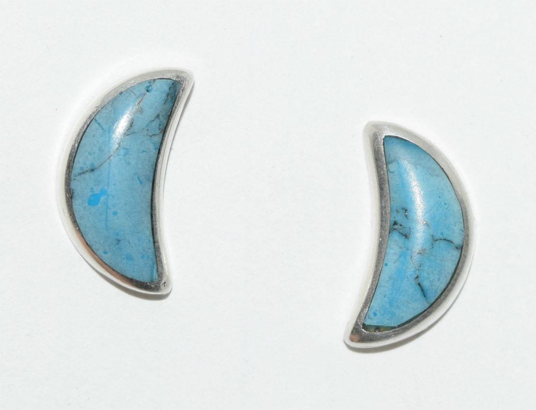 Mexico Sterling Turquoise Enamel Moon Post Earrings (1 of 3)