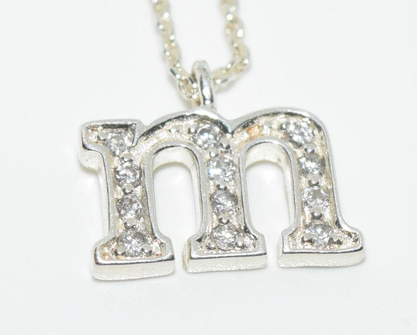 Sterling Silver Initial m Rhinestone Pendant Necklace (1 of 2)