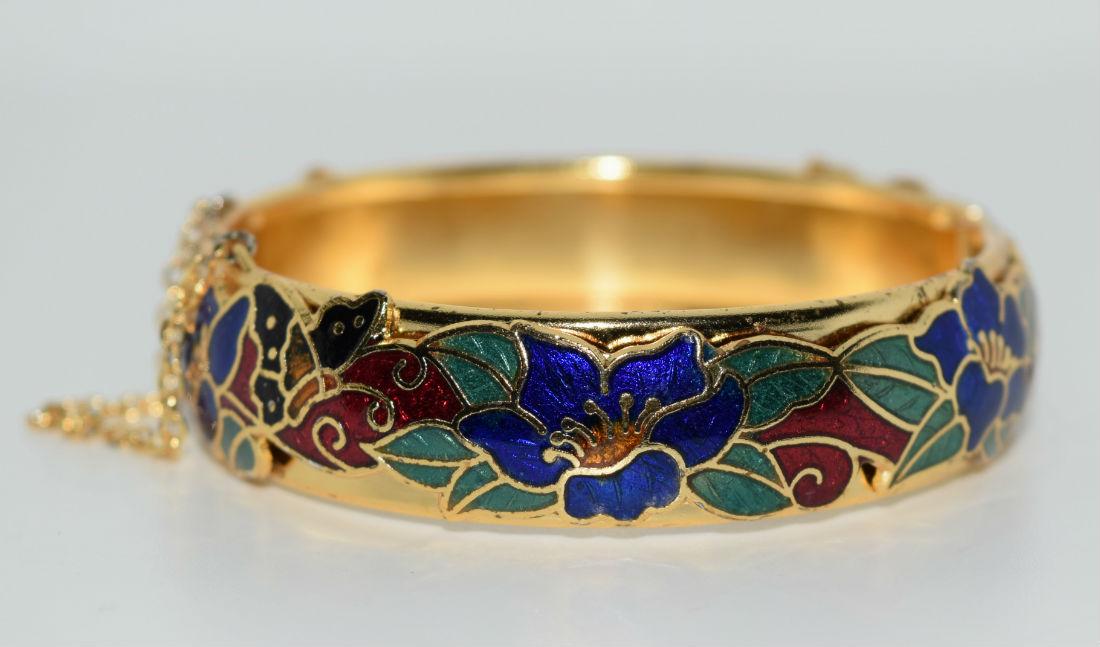 Gold tone enamel flower bangle bracelet (1 of 4)