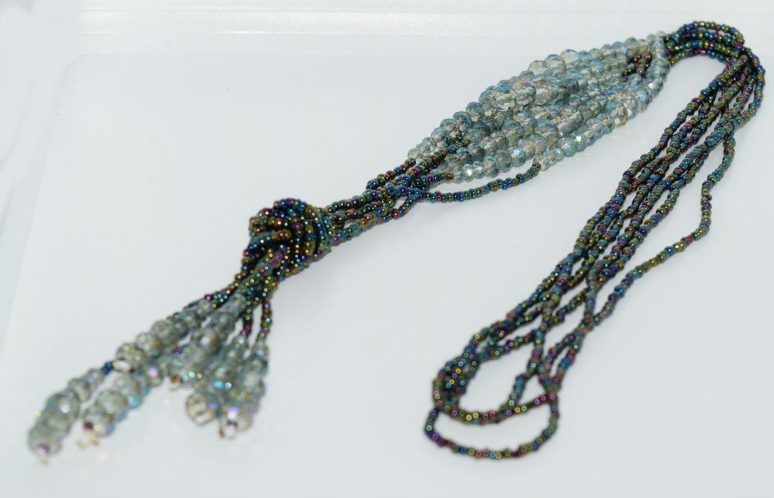 3 strand multi color iridescent bead tassel necklace (1 of 2)