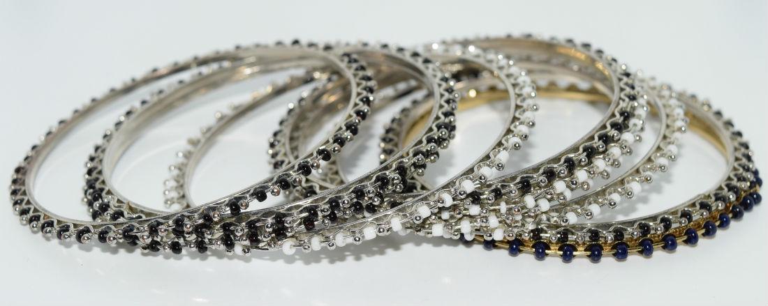 Set of 10 silver tone bead bangle bracelets (1 of 4)