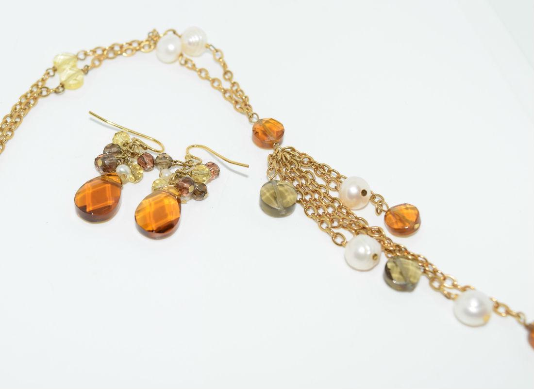 Gold tone pearl & bead necklace & earring set (1 of 2)