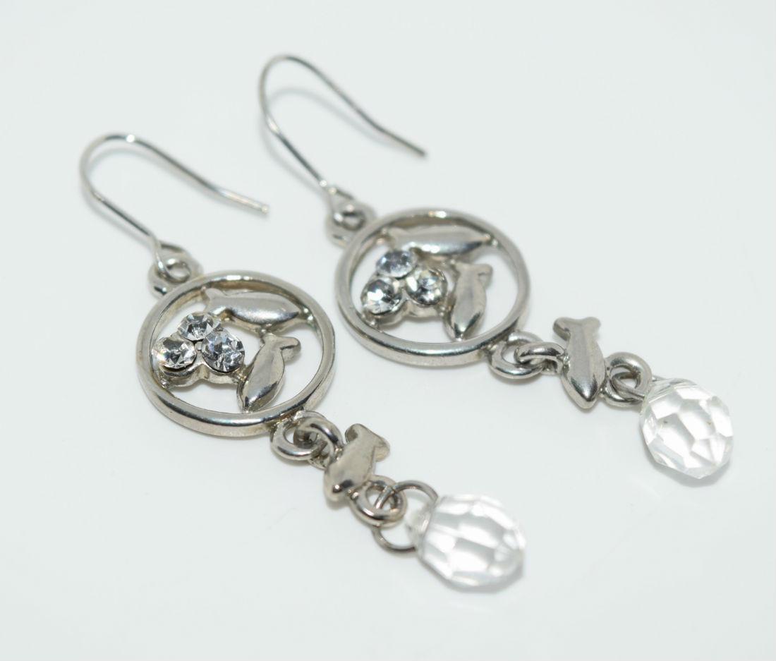 Silver tone fish and bead dangle earrings (1 of 2)