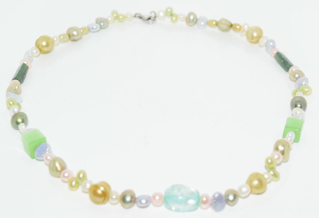 Sterling Genuine Pearl & Natural Stone Necklace (1 of 4)