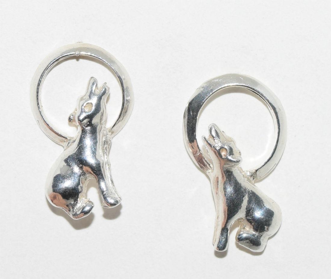 Vintage Sterling Wolf Howling Post Earrings (1 of 3)