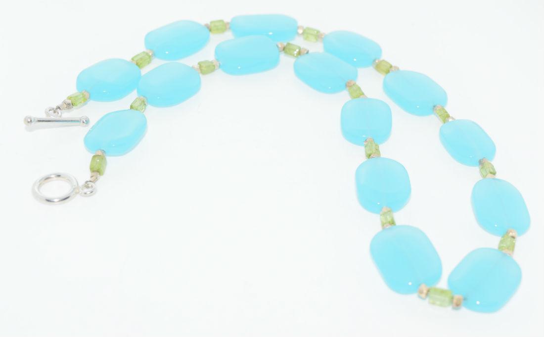 Vintage Blue & Green Stone Bead Necklace on Sterling (1 of 3)