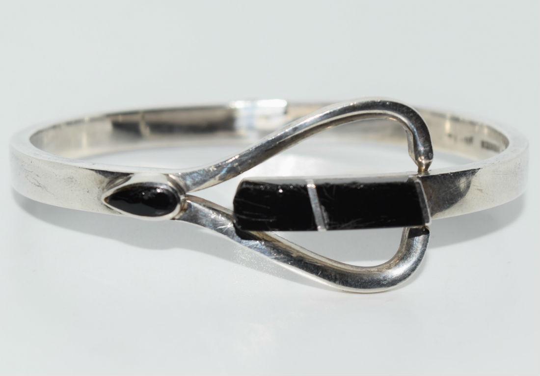 Heavy Sterling Silver Black Resin Bangle Bracelet (1 of 5)